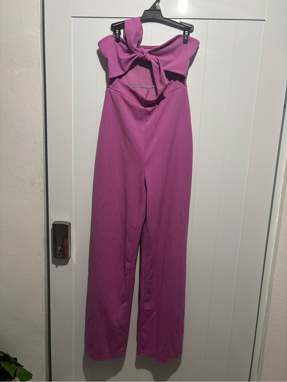 SHEIN Magenta Strapless Knot-Front Wide-Leg Jumpsuit